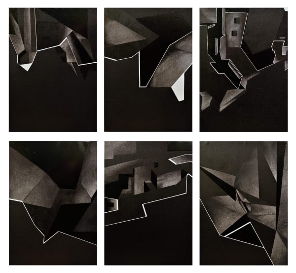 《逝去新奇的遺跡 (系列 1)》 2019 壓克力、琺瑯、墨水、油彩、畫布 20 x 14 inches each panel