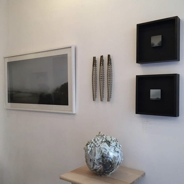 One of Akiko’s moon jars alongside a set of River Ladders by Annie at our show in December – sitting rather beautifully next to paintings by Gill Rocca