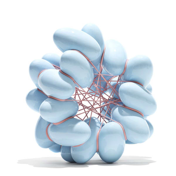 Steen Ibsen Ellipse 4, 2020, Light Blue glazed ceramics with pink PVC. H 38 x W 35 x D 30 cm.
