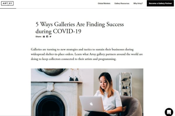 Artsy: 5 Ways Galleries Are Finding Success during COVID-19