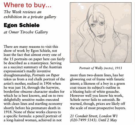 Where to buy...Egon Schiele , The Week reviews an exhibition in a private gallery