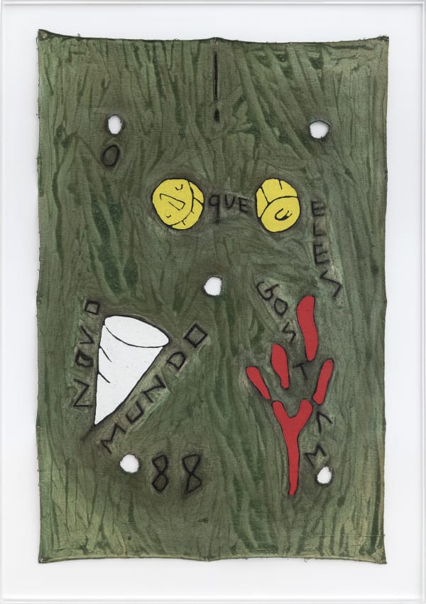 Leonilson O Que Eles Gostam , 1988 Tinta acrílica, tinta metálica e recorte sobre lona 98,5 x 66 cm