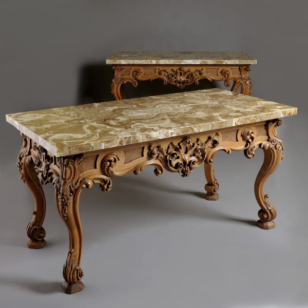 Exceptional pair of william iv oak side tables attributed to Gillow's, circa 1830, made to fit the 18th century Italian...