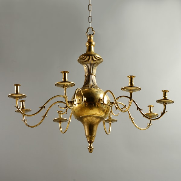 Rare Regency brass eight-light chandelier by Jasper Westcott I of Bristol, Dated 1811.