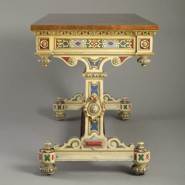 Polychrome and satinwood writing table by Frederick Crace & Sons, circa 1845