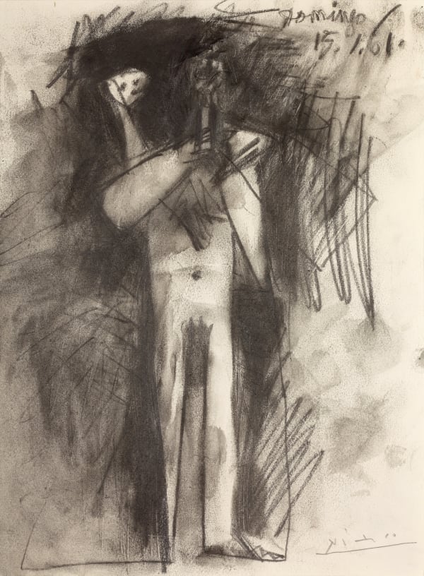 PABLO PICASSO, Personnage debout tendant dans ses bras un enfant, 1961