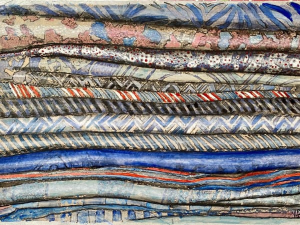 Empilement indigo, Tecnica mista su carta giapponese applicata su tela, 40 x 60 cm