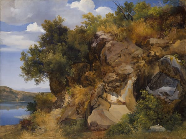 EXHIBITED AT FONDATION CUSTODIA, PARIS Giovanni Battista CAMUCCINI Scorcio del lago di Albano dalla via di Palazzolo, c. 1840 oil...