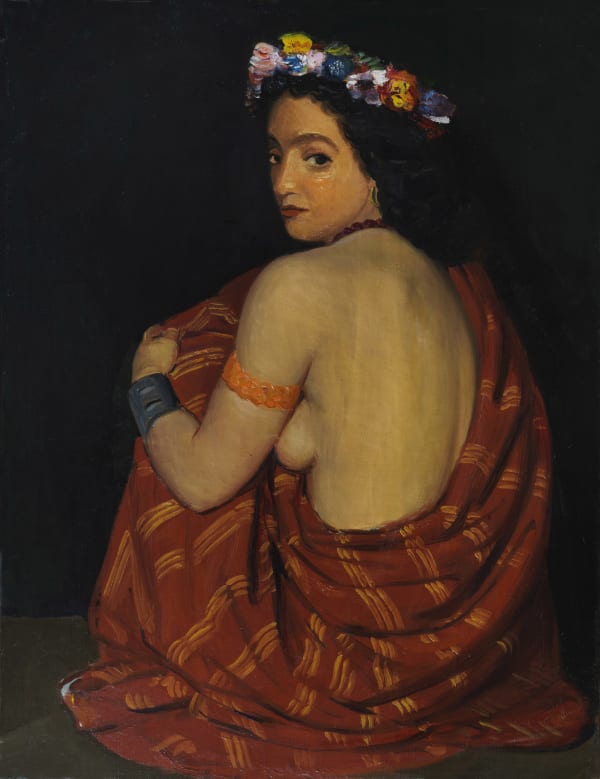 alt="Achille Funi, Sposa Araba, 1940, olio su tela, ritratto di una donna araba in abito tradizionale"