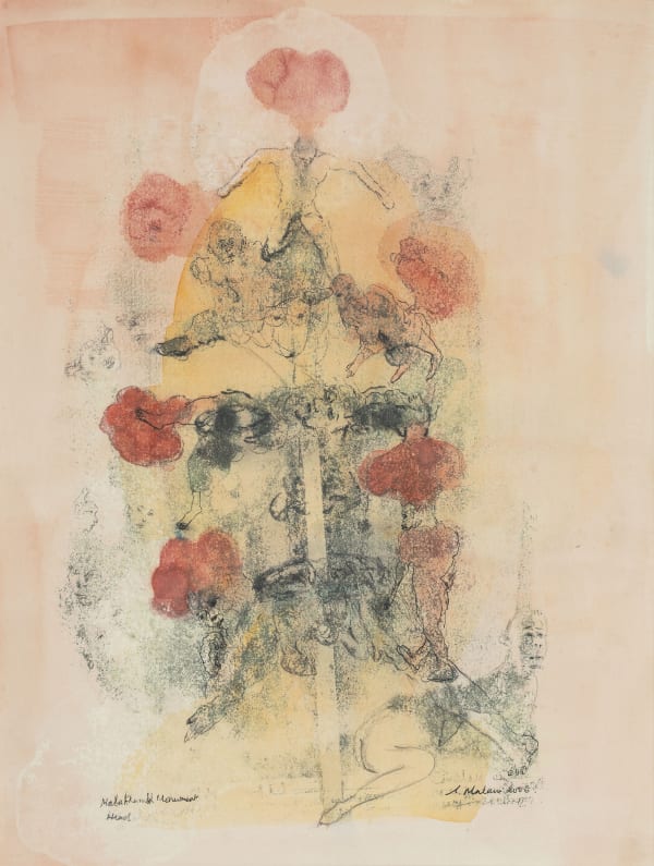 Nalini Malani Monument Transfer, aquarelle and crayon on paper 16 x 12 in | 40 x 30 cm 2006