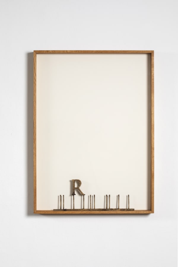 Shilpa Gupta R (TRUTH) Gun metal, wood 30.5 x 22.5 x 2.5 in 2023 Edition of 3