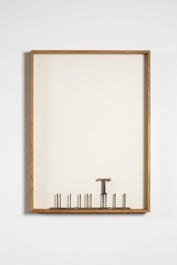 Shilpa Gupta T (TRUTH) Gun metal, wood 30.5 x 22.5 x 2.5 in 2023 Edition of 3