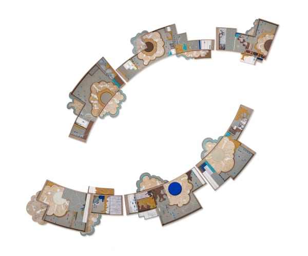 Jagannath Panda Curves and Continuum - I, 2023 Acrylic, plywood, paper mache, paper collage, pencil, glue, ink, plastic, pigment, wallpaper, sealer 78 x 72 in