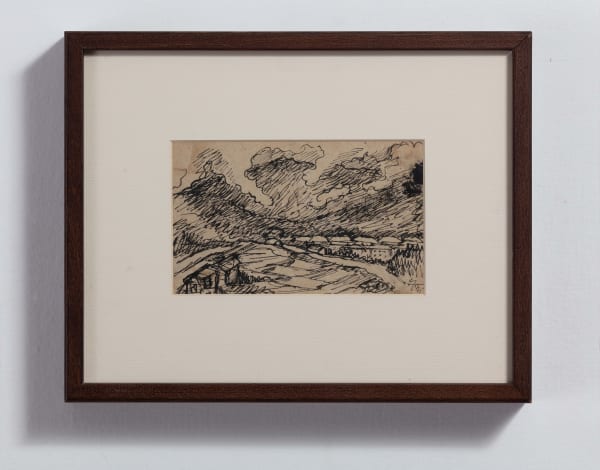 Benodebehari Mukherjee Panoramic View with Dark Clouds,1949 Pen and ink on paper 3.5 x 5.5 in