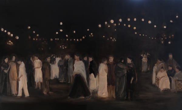 Joya Mukerjee Logue A Winter Night Gathering - II, 2025 Oil on linen 31 x 50 in