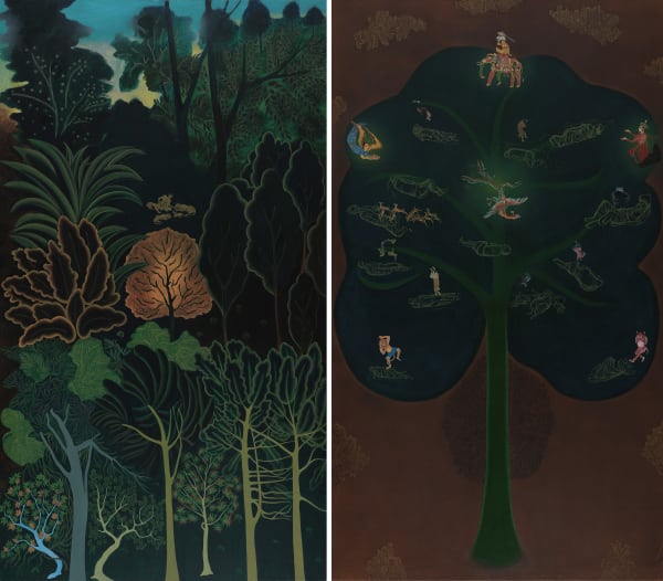 मजनूँ जंगल में Majnun in the Forest (Recto) ख़्वाब Tree of Sleep (Verso) Acrylic on board 84 x 48 in