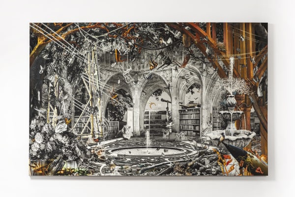 Ranbir Kaleka Guardians in a Dystopic Garden- 2 Digital collage, archival ink on canvas 55 x 87 in