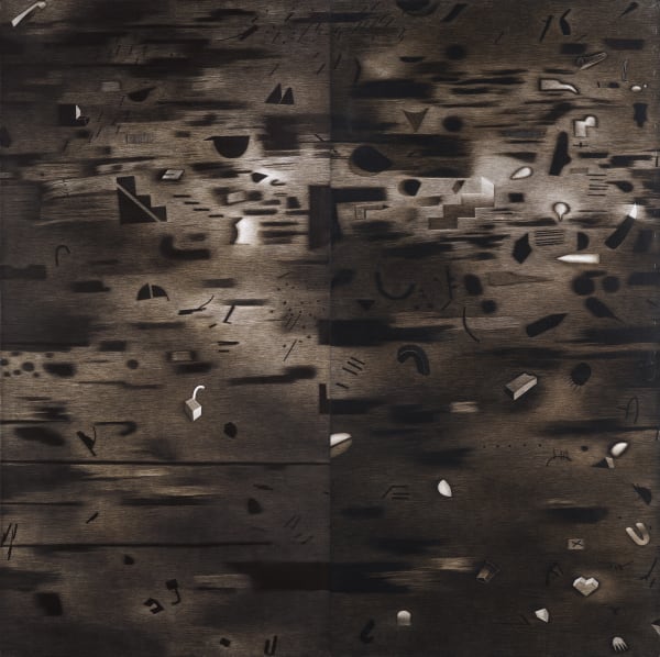 Rameshwar Broota Untitled (Diptych) Oil on canvas, scraped with blade 80 x 80 in 2023