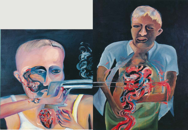 Bhupen Khakhar Bullet Shot in Stomach (Diptych), 2000 Oil on canvas 352 x 230 cm