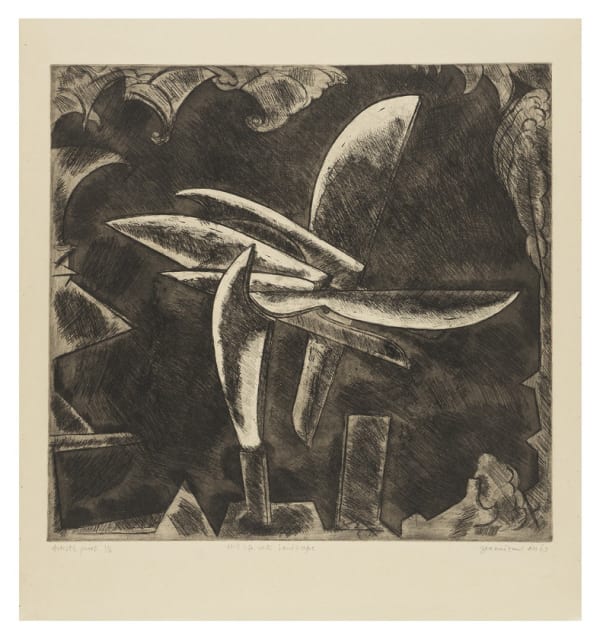 Gulammohammed SheikhStill Life with Landscape (Days of the Dagger), 1993 Etching - Aquatint, Final Version, Brown Tint