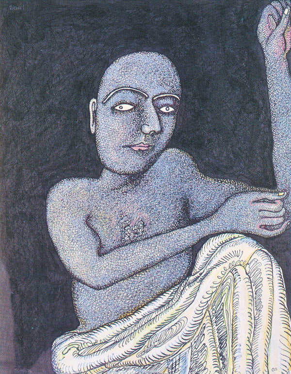 Jogen Chowdhury Men in Gesticulation, 2001 Pen and ink with oil pastels on paper