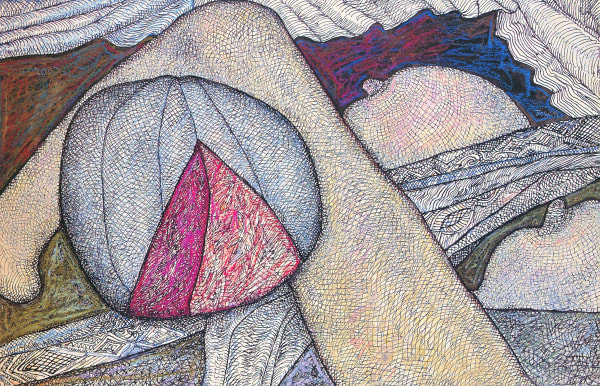 Jogen Chowdhury The Bleeding Fruit, 2001 Pen and ink with oil pastels on paper