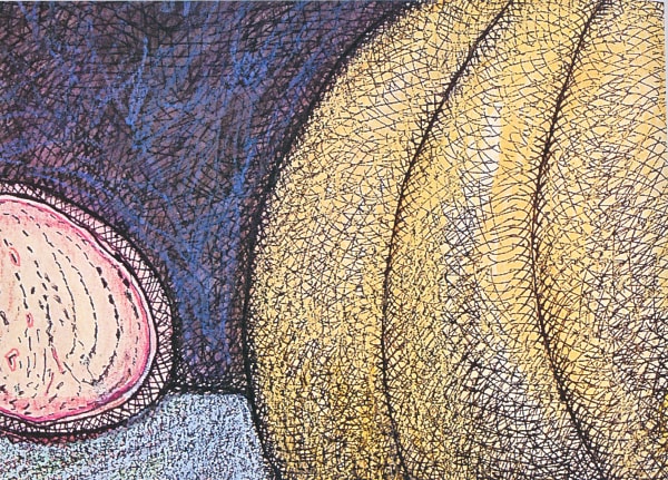 Jogen Chowdhury Still Life with Fruit, 2001 Pen and ink with oil pastels on paper