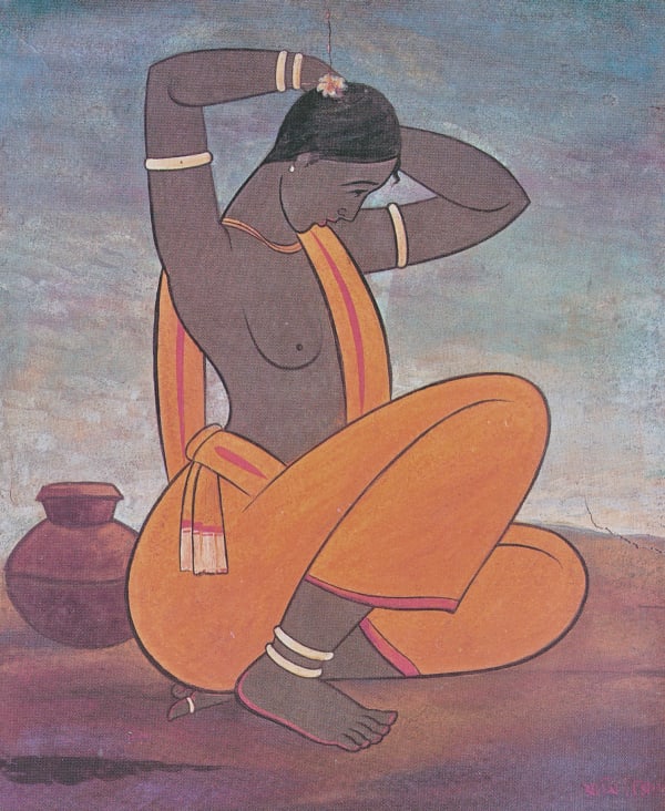 Jamini Roy Woman Bathing Watercolour on paper