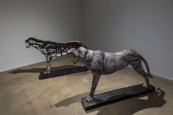 Anita Dube Half Leopard A | Half Leopard B Fibreglass, velvet, glue, paint, wood and mixed media