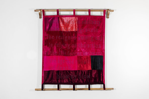Anita Dube After Bell Hooks Velvet, cloth, thread, embroidery, wood