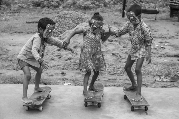 Mohit, 4 yrs, Durga, 5 yrs, Brijesh, 7 yrs, Janwaar Village, Madhya Pradesh, India (from the series Janwaar Castle) Archival pigment print 24 x 36 in