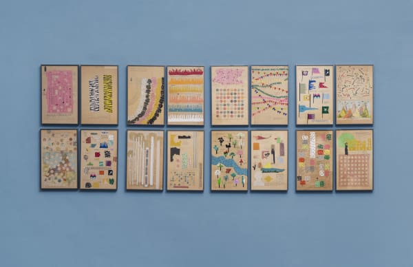 Shailesh B.R. Riverbank, 2025 Gift wrap, stickers, package box, collage on archival board