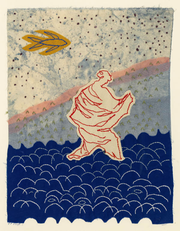 Meenakshi Nihalani Waiting/ Landscape, 2023 Cotton textile, natural indigo, crimson dye, cotton thread handwork and Indian ink