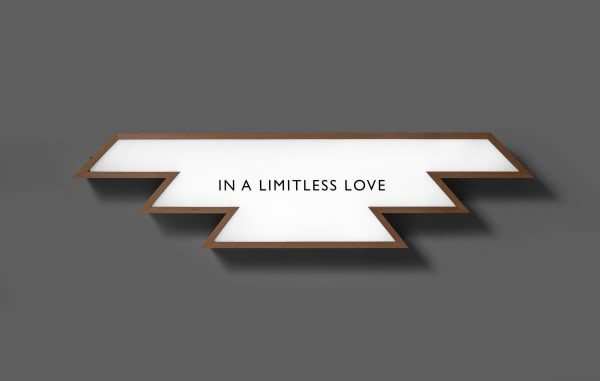 Astha Butail In a Limitless Love , 2015–25 Print on acrylic, steam beach lightbox 11 x 44 x 4 in