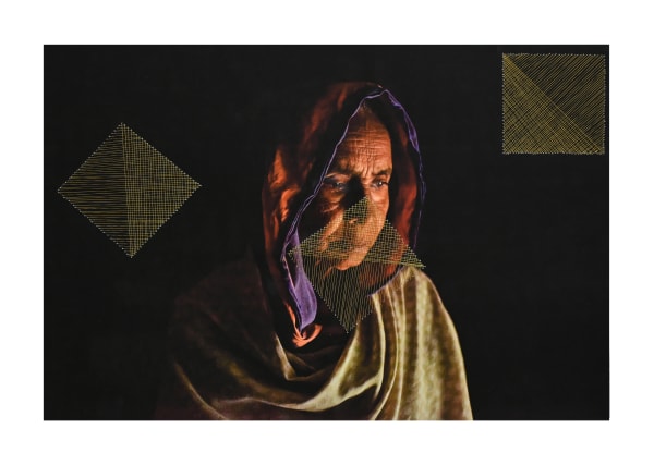 Behula these Days C-type print on archival paper and golden silk thread 2025