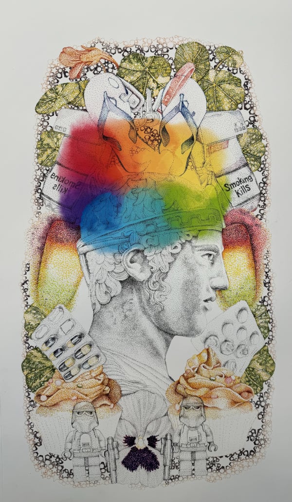 Faiza Butt A Shrine to Memory - 3 Ink drawing on fineart paper 24 x 13.5 in 2023