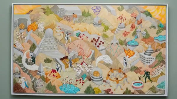 An art exhibition showcases Shrimanti Saha's multi-layered narratives