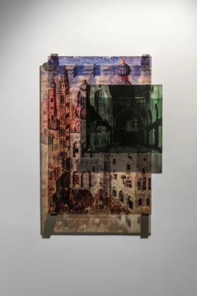 Dima Srouji Sacred Dissonance 6, 2025 Screen prints and mixed media on glass 88 x 69 cm