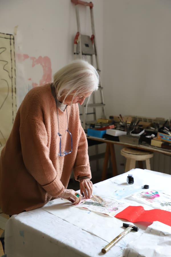 Isabella Ducrot, Pots, 2025, china ink, pigments and fabric on paper, 71 x 55 cm, courtesy of the artist and Capitain Petzel