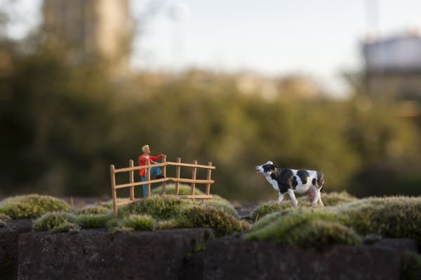 Slinkachu Gods green earth (man with cow) print