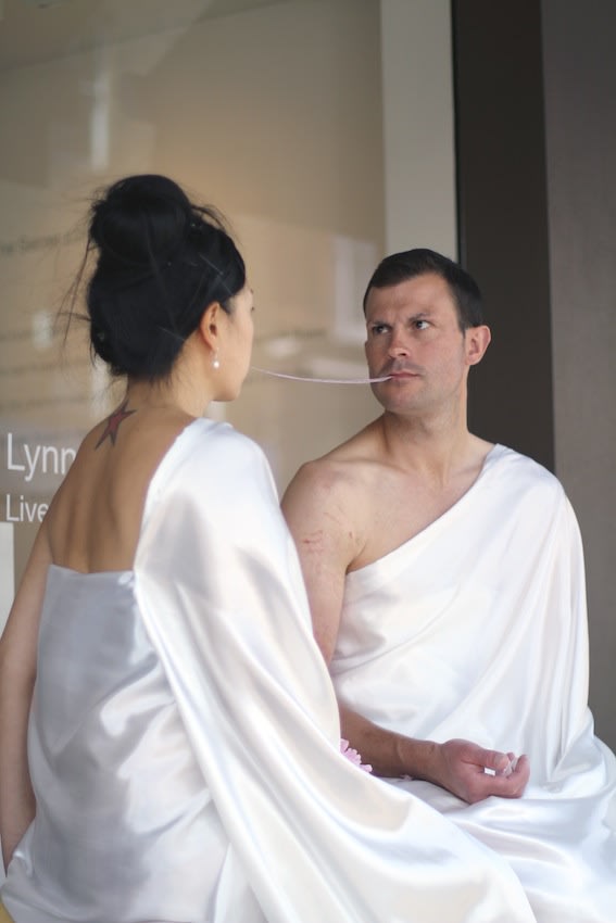 Lynn Lu performance piece outside Andipa Gallery