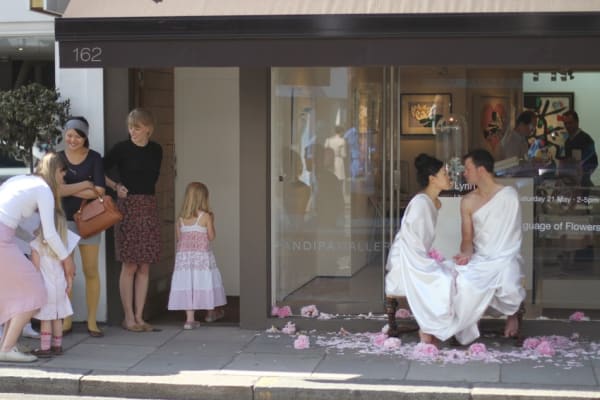 Lynn Lu performance piece outside Andipa Gallery