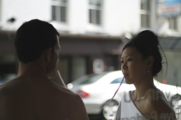 Lynn Lu performance piece outside Andipa Gallery
