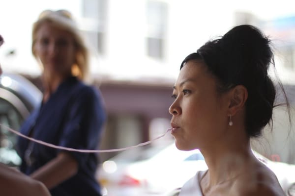 Lynn Lu performance piece outside Andipa Gallery
