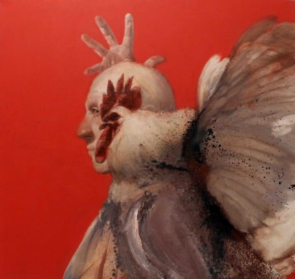 Uomo Con Gallo Olio Su Tela Cm 110X120 2007