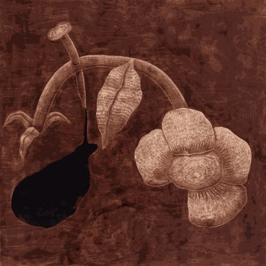 Dying Flower, Orfeo Taguiri, 2001. Wood engraving, 121 x 10 x 81 cm.