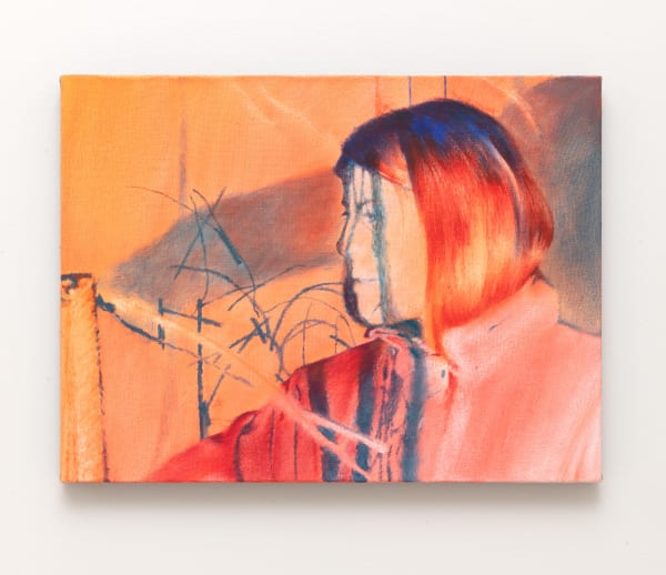 Nana Wolke Dear Evelina, 2022 Oil and sand on charcoal furnishing linen 18 x 24 inches