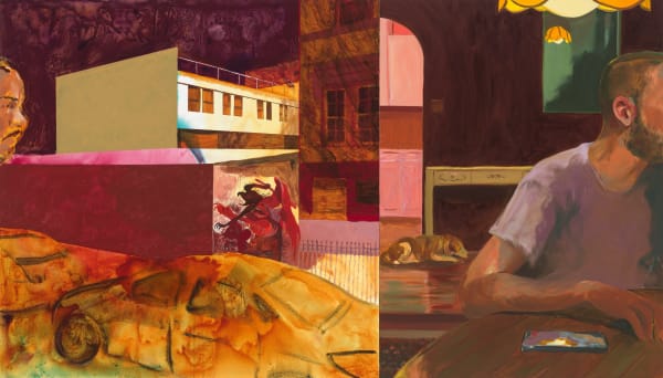 Anthony Cudahy Violent echo / rumination, 2023 Left: Oil, acrylic, and pencil on canvas Right: Oil on linen 48 x 84 inches