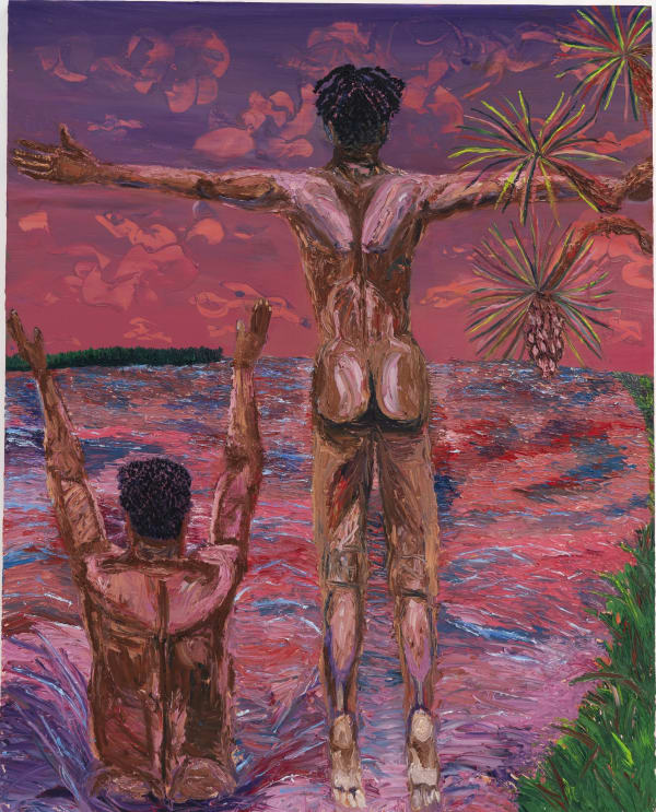 Jarrett Key Crossing the Bank (Going In, Going Up), 2022 Oil on panel 60 x 48 inches