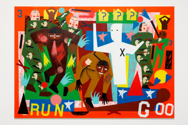 Nina Chanel Abney Always Ready, Always There, 2018 Acrylic and spray paint on canvas 84 x 120 in.